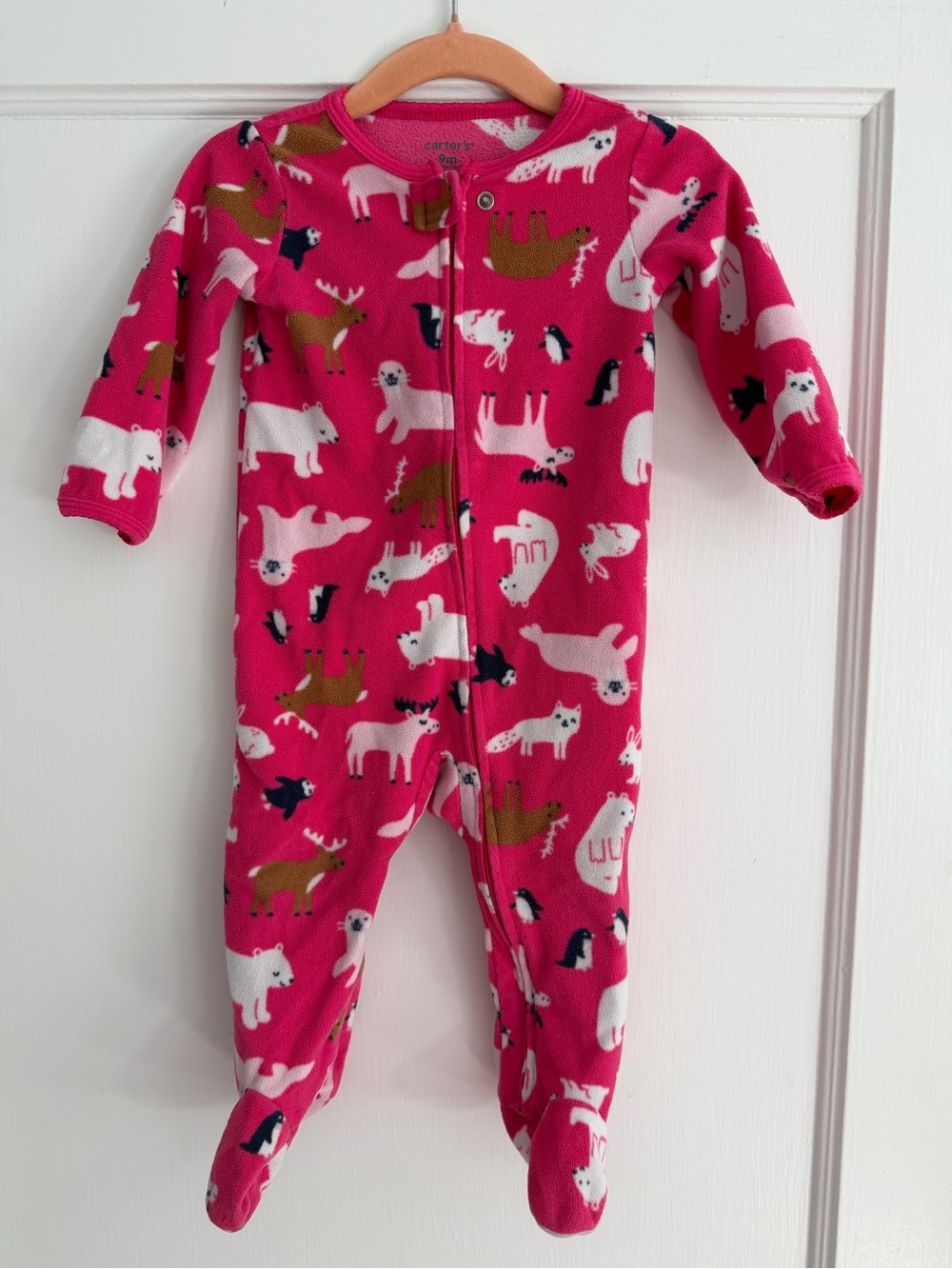 Carter's Hot Pink Polar Animal Fleece Footed One-Piece